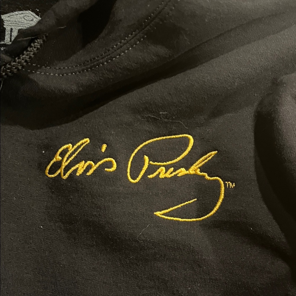 Elvis Presley Signature Graceland Black Zip up Hoodie with Gold Record on Back